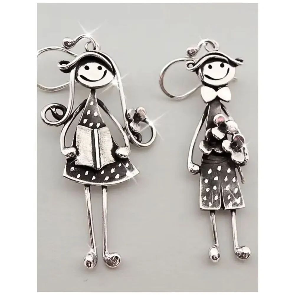 Earrings Boy & Girl Bringing Flower/Card to Mom Pendant Earrings w/French Hook